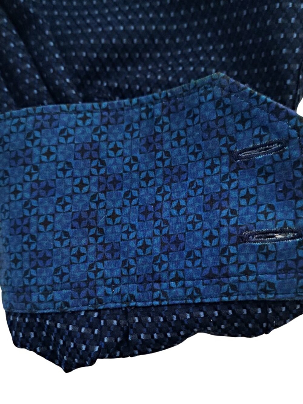 Robert Graham Mens Button Up Shirt Navy Blue Geometric Print Flip Cuffs Size XL - Picture 6 of 11